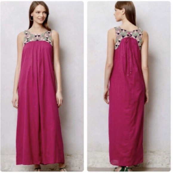 Maeve Anthropologie Maxi Dress Majuli Fuschia Pink Beaded Lined Size Small - Picture 1 of 7